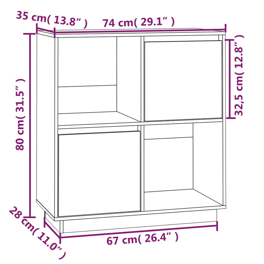 skænk 74x35x80 cm massivt fyrretræ grå