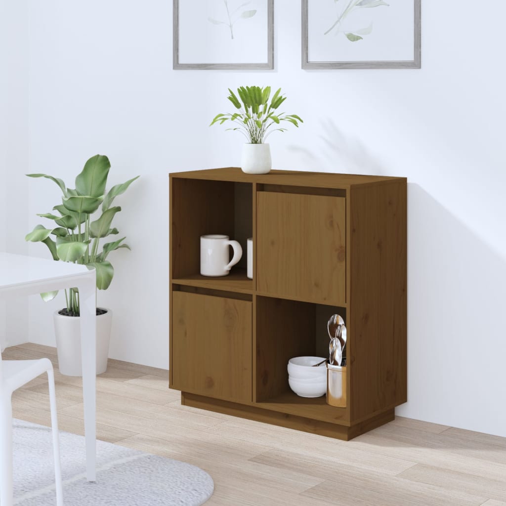 skænk 74x35x80 cm massivt fyrretræ gyldenbrun