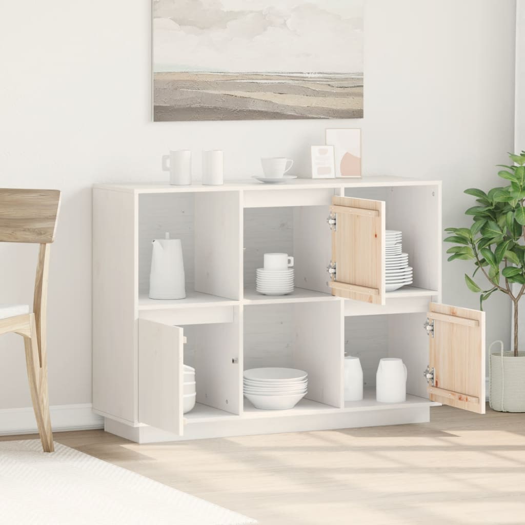skænk 110,5x35x80 cm massivt fyrretræ hvid