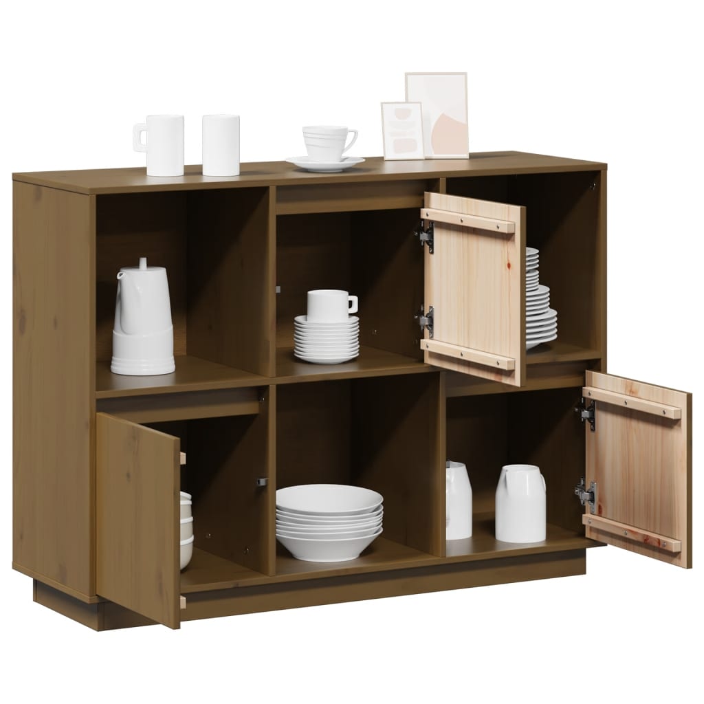 skænk 110,5x35x80 cm massivt fyrretræ gyldenbrun