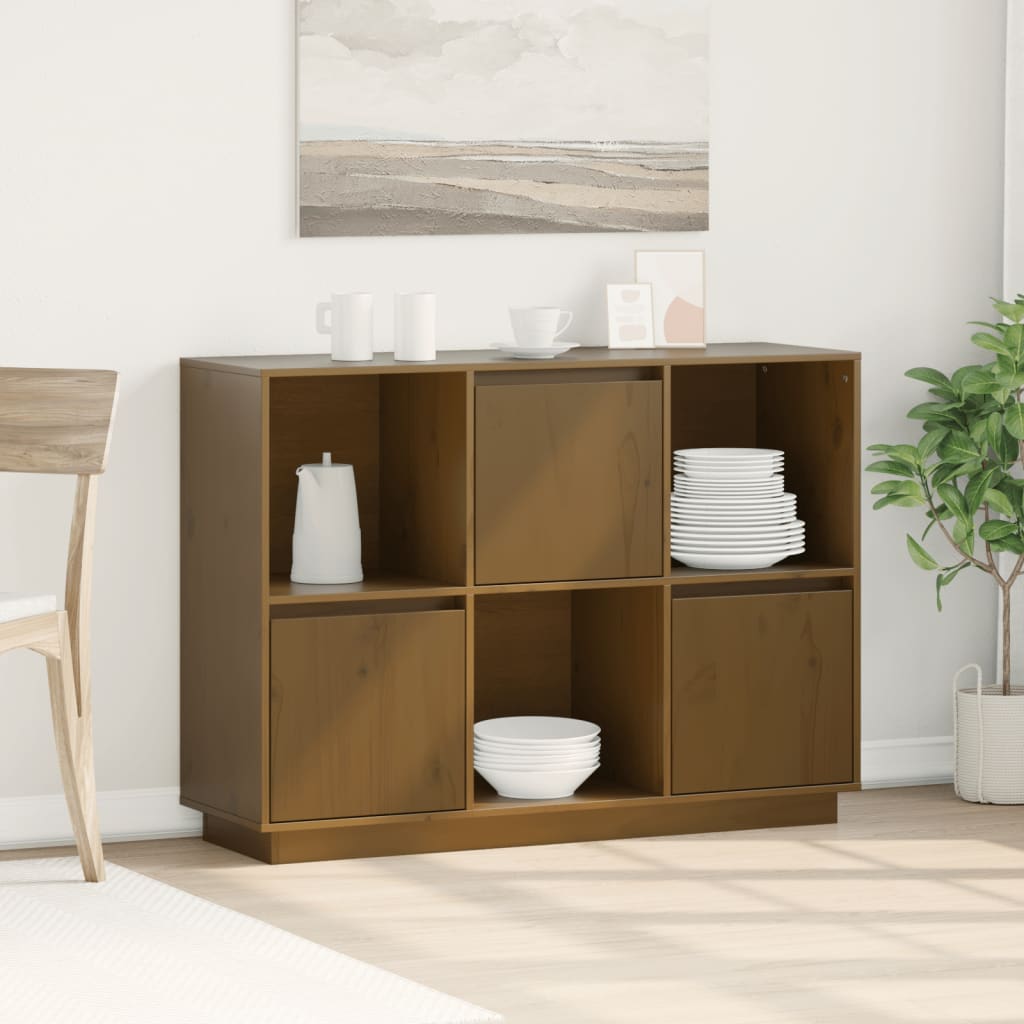 skænk 110,5x35x80 cm massivt fyrretræ gyldenbrun