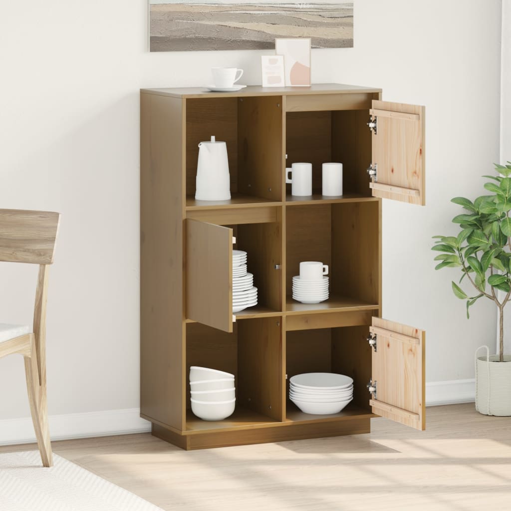 højskab 74x35x117 cm massivt fyrretræ gyldenbrun