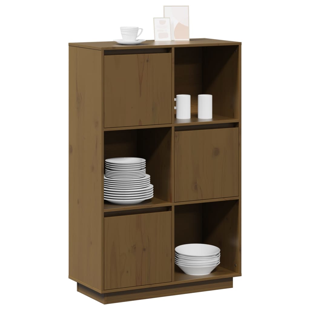 højskab 74x35x117 cm massivt fyrretræ gyldenbrun