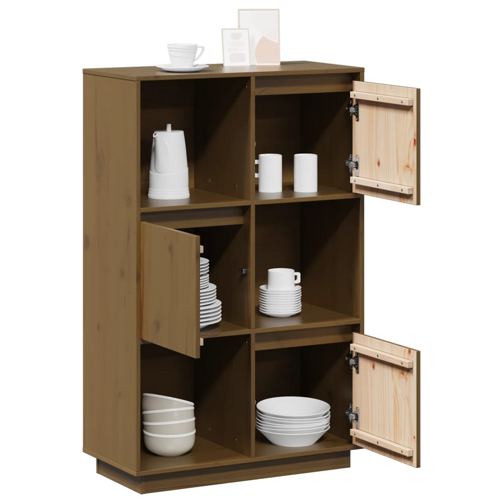 højskab 74x35x117 cm massivt fyrretræ gyldenbrun