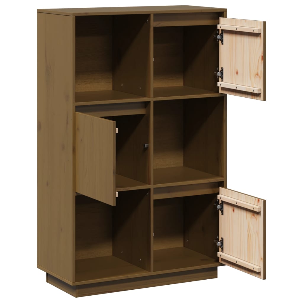 højskab 74x35x117 cm massivt fyrretræ gyldenbrun