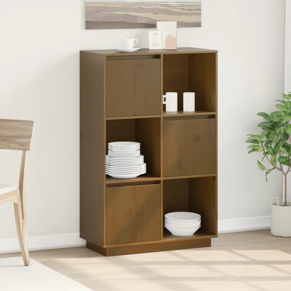 højskab 74x35x117 cm massivt fyrretræ gyldenbrun