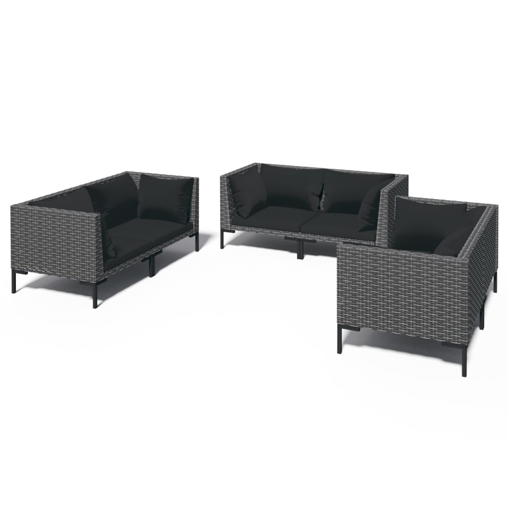 loungesæt til haven 6 dele med hynder polyrattan mørkegrå