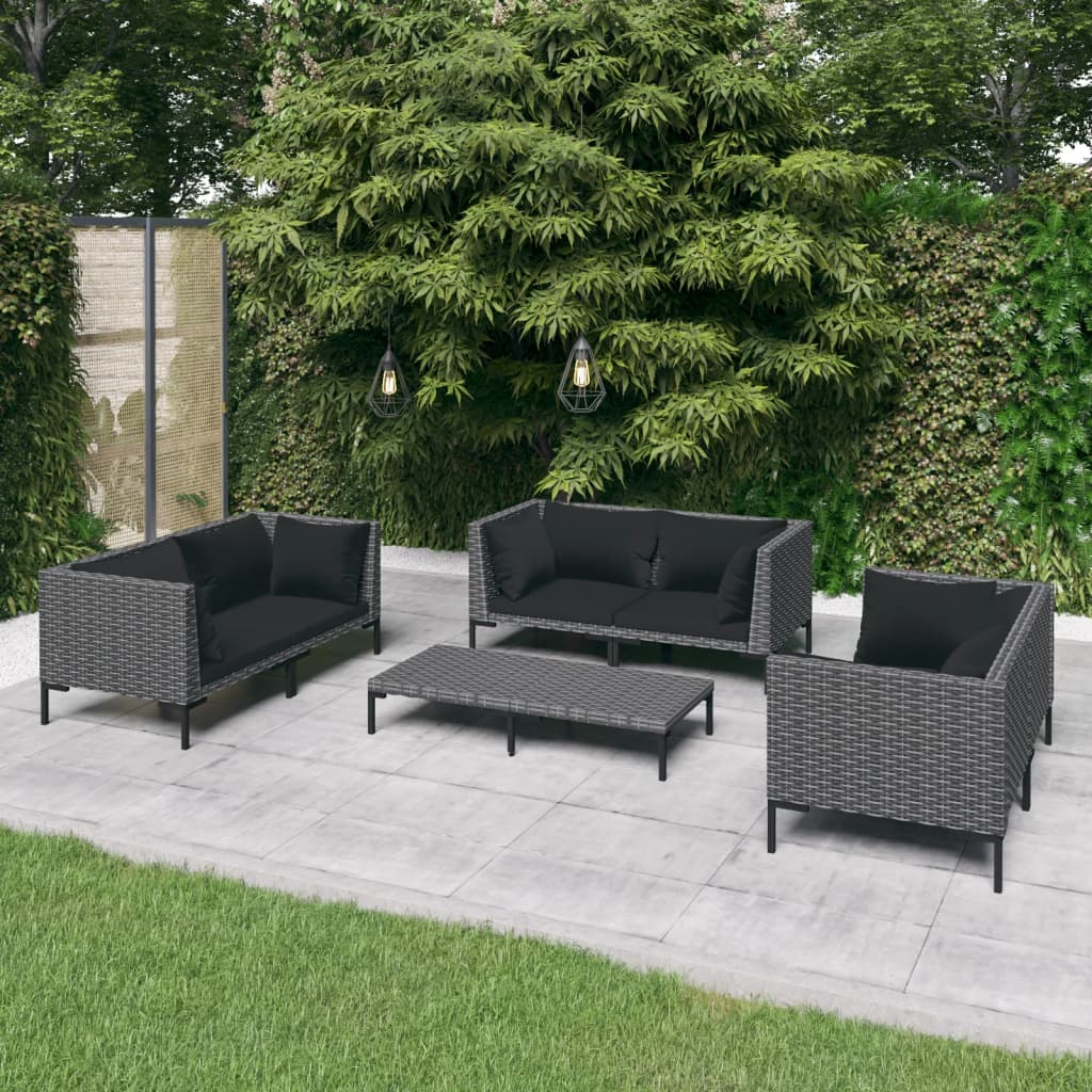 loungesæt til haven 7 dele med hynder polyrattan mørkegrå