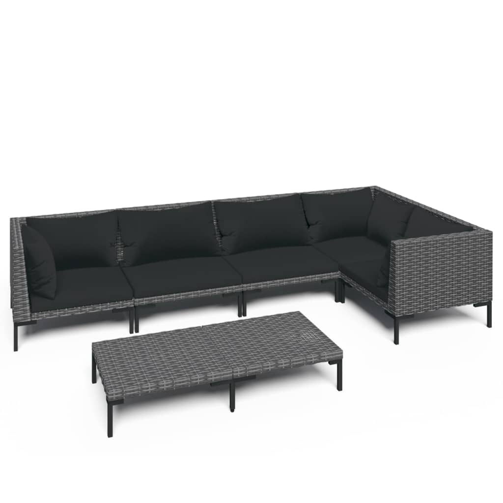 loungesæt til haven 6 dele med hynder polyrattan mørkegrå
