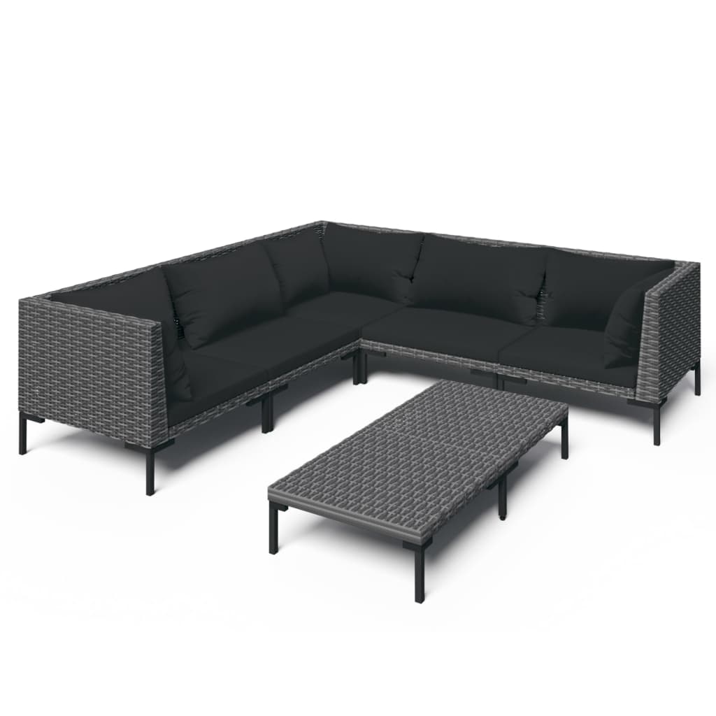 loungesæt til haven 6 dele med hynder polyrattan mørkegrå