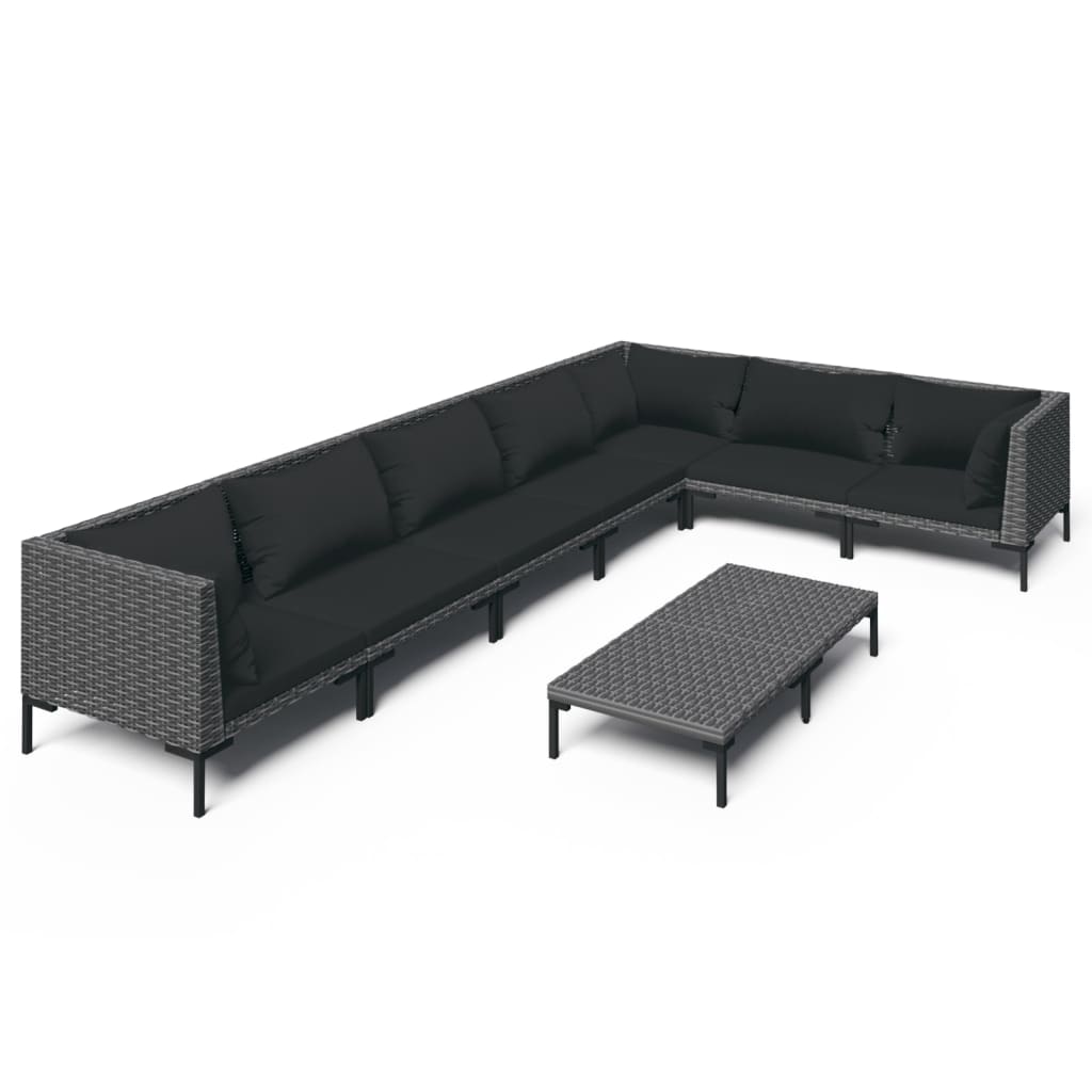 loungesæt til haven 8 dele med hynder polyrattan mørkegrå