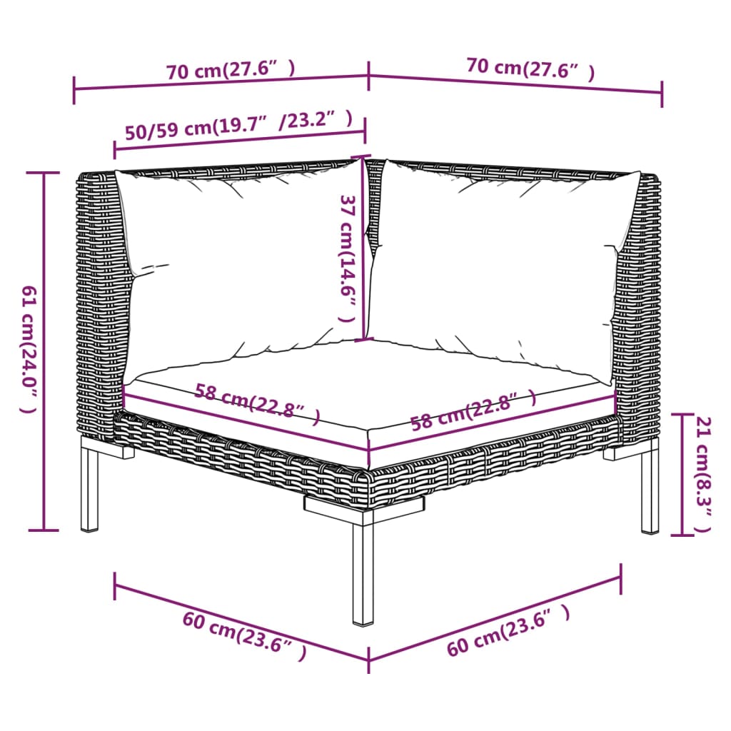 loungesæt til haven 8 dele med hynder polyrattan mørkegrå