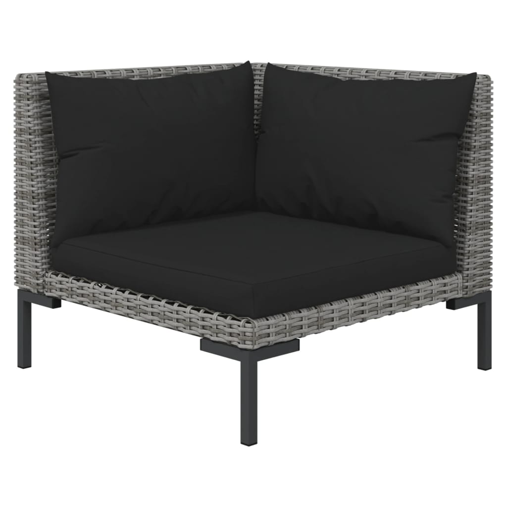 loungesæt til haven 5 dele med hynder polyrattan mørkegrå