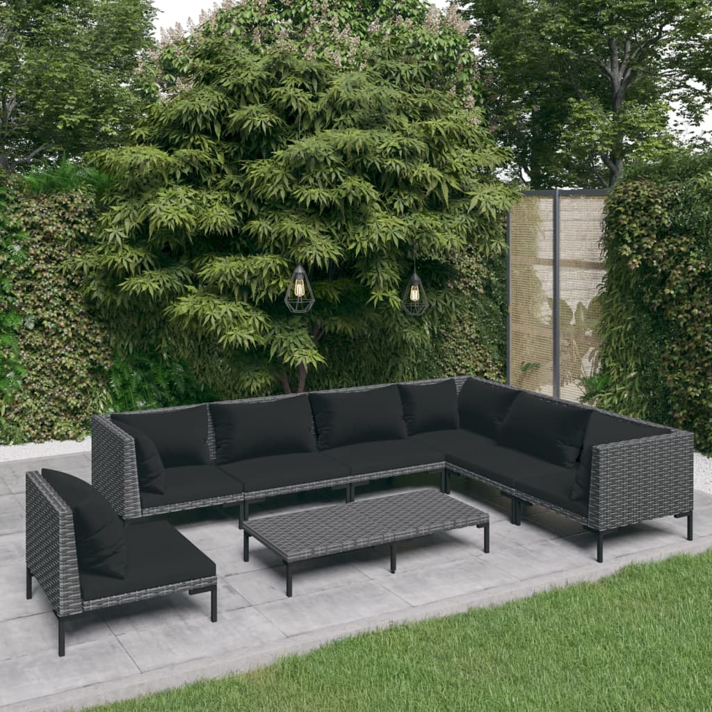 loungesæt til haven 8 dele med hynder polyrattan mørkegrå
