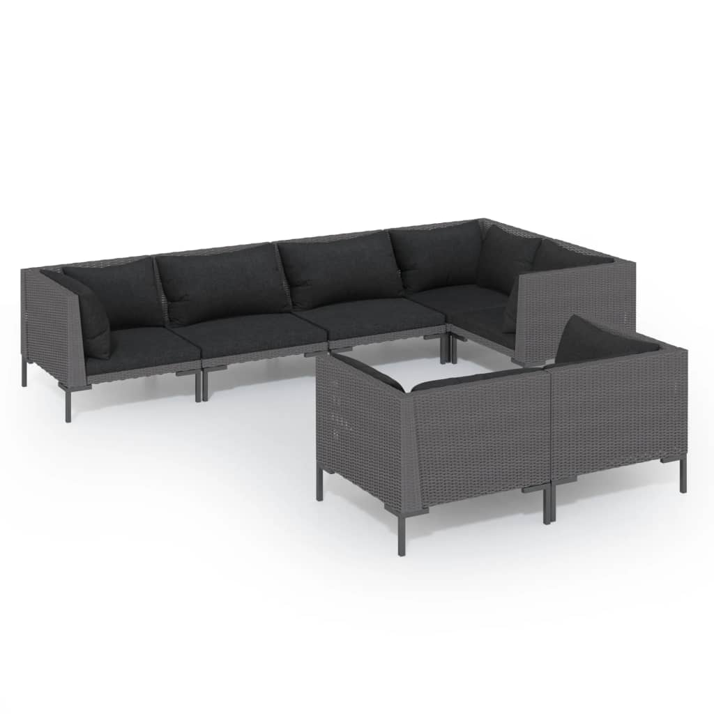loungesæt til haven 7 dele med hynder polyrattan mørkegrå