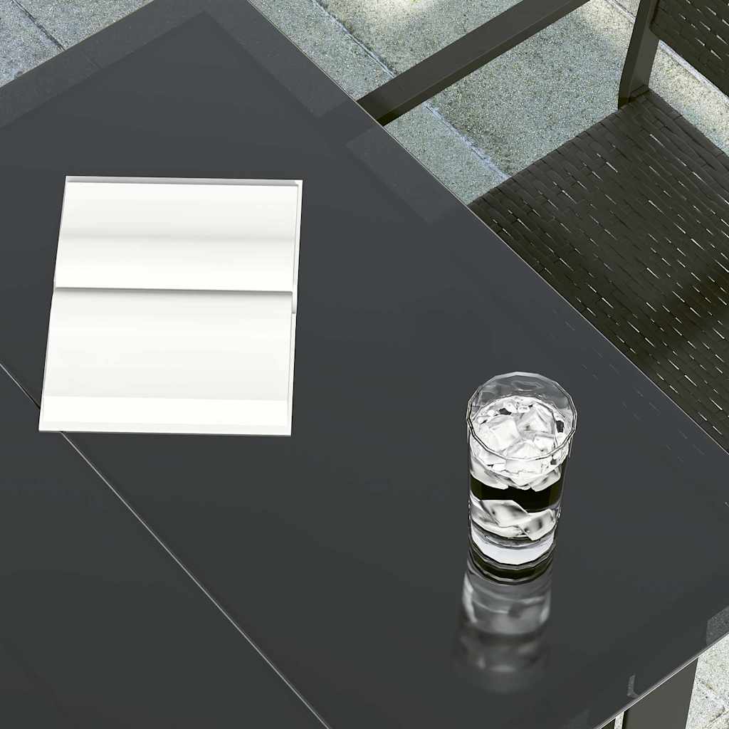 havebord 200x100x74 cm stål og glas sort