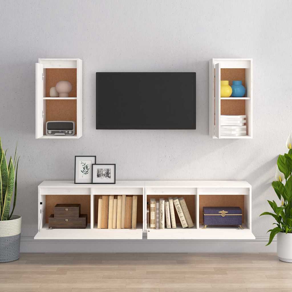 tv-skabe 4 dele massivt fyrretræ hvid