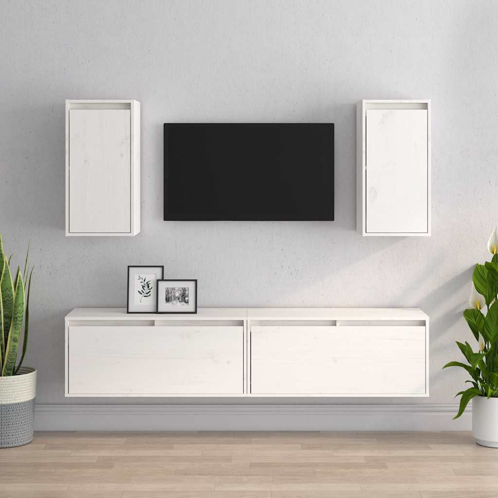 tv-skabe 4 dele massivt fyrretræ hvid