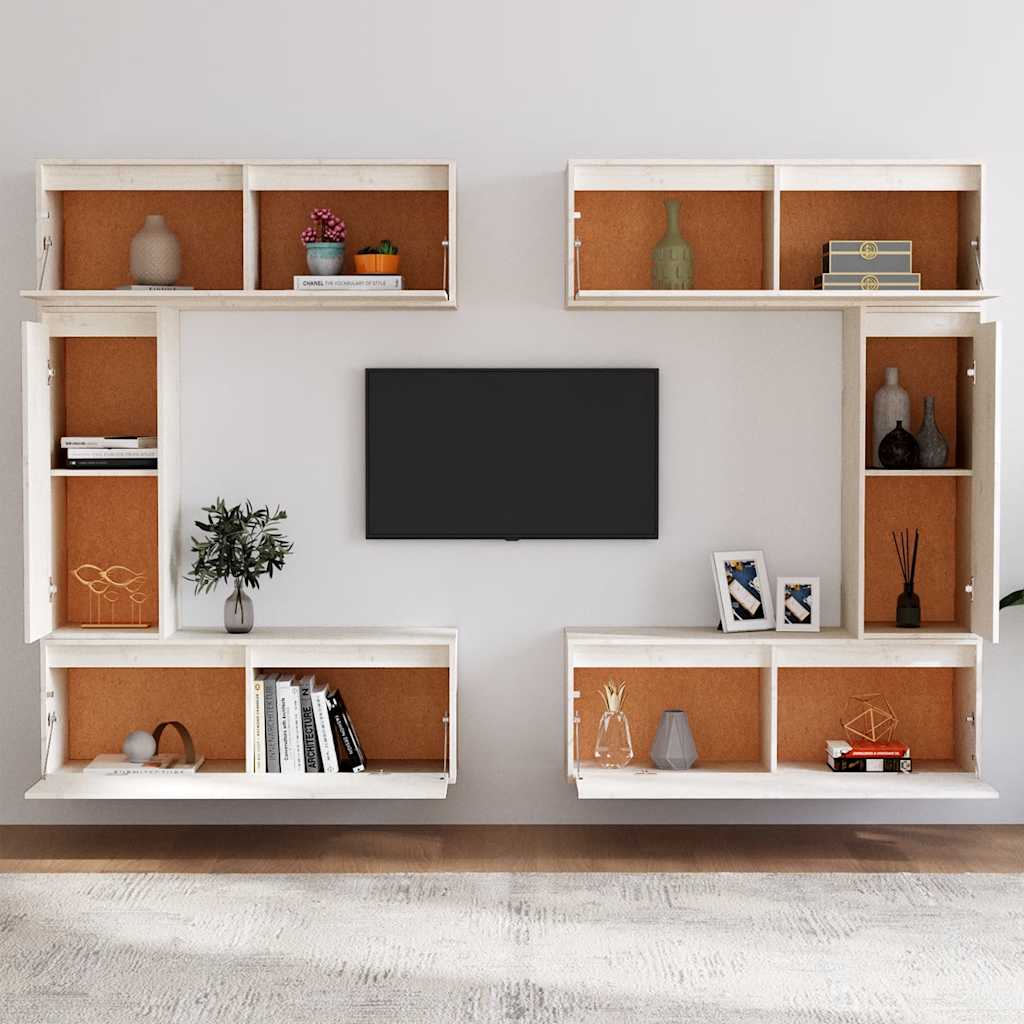 tv-skabe 6 dele massivt fyrretræ hvid