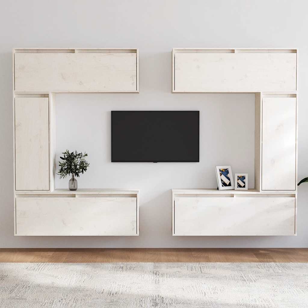 tv-skabe 6 dele massivt fyrretræ hvid