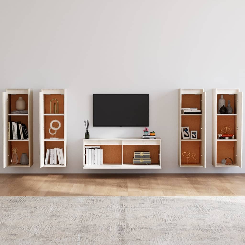tv-skabe 5 dele massivt fyrretræ hvid