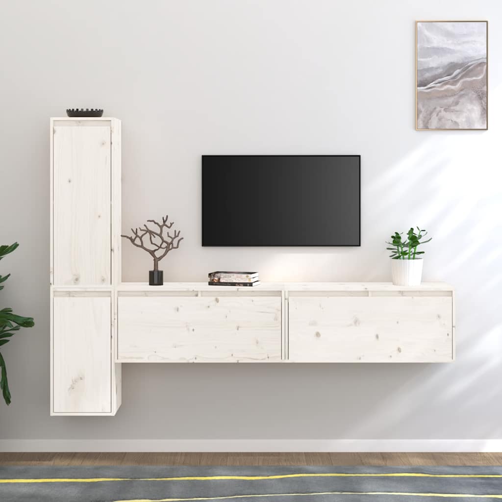 tv-skabe 4 dele massivt fyrretræ hvid