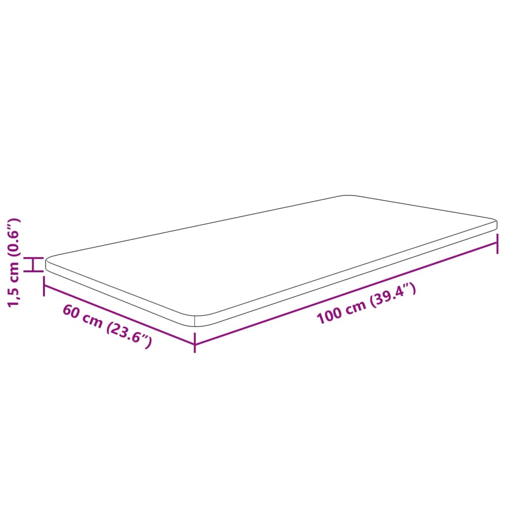 bordplade til badeværelse 100x60x1,5 cm massivt træ ubehandlet