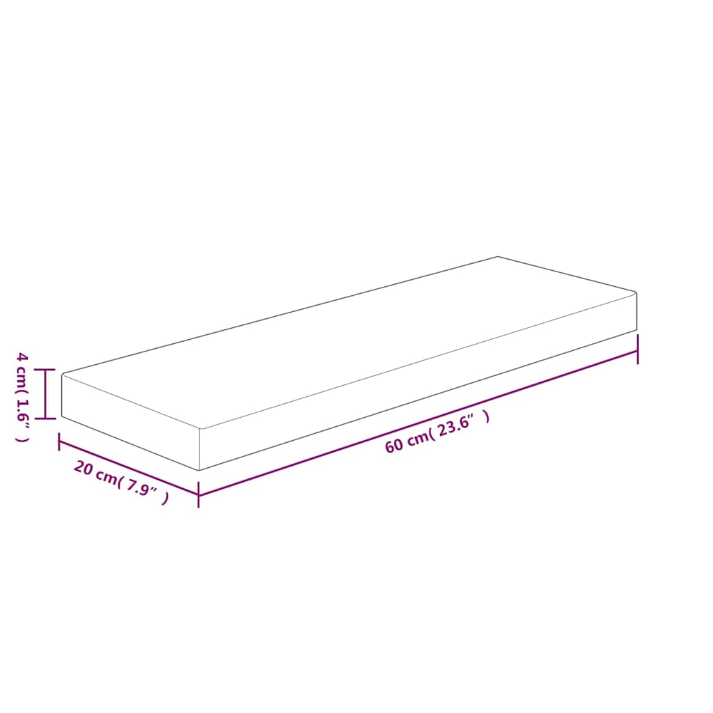 hyldeplade 60x20x4 cm ubehandlet massivt egetræ