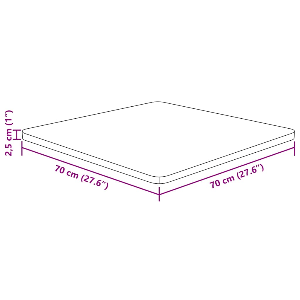 firkantet bordplade 70x70x2,5 cm behandlet massivt eg mørkebrun