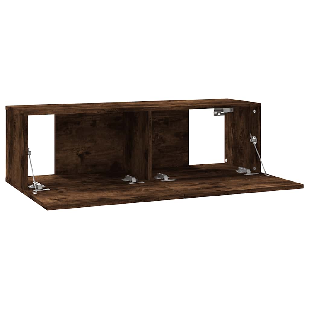 væghængt tv-bord 100x30x30 cm konstrueret træ røget egetræ