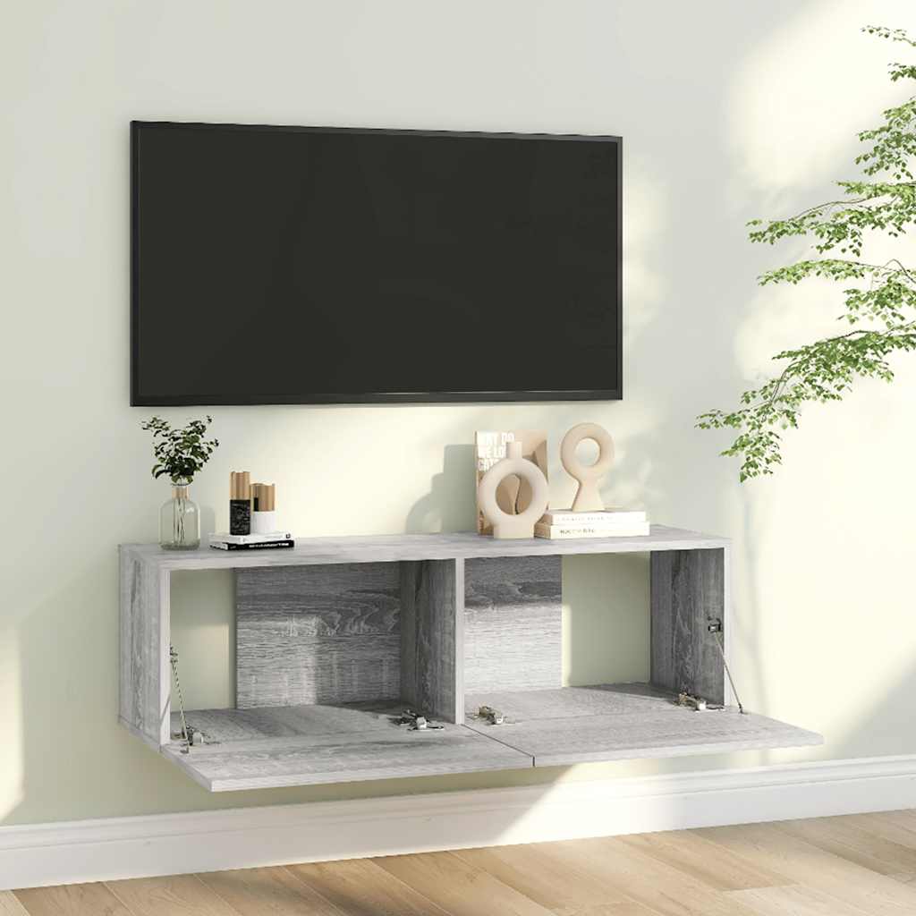 væghængt tv-bord 100x30x30 cm konstrueret træ grå sonoma-eg