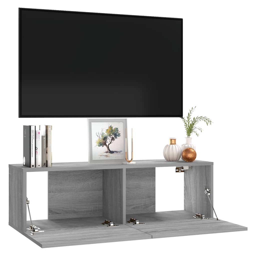 væghængt tv-bord 100x30x30 cm konstrueret træ grå sonoma-eg