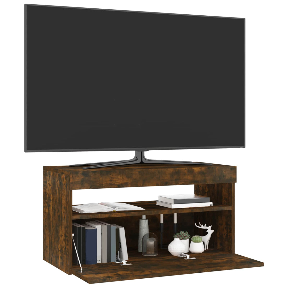 tv-bord med LED-lys 75x35x40 cm røget egetræsfarve
