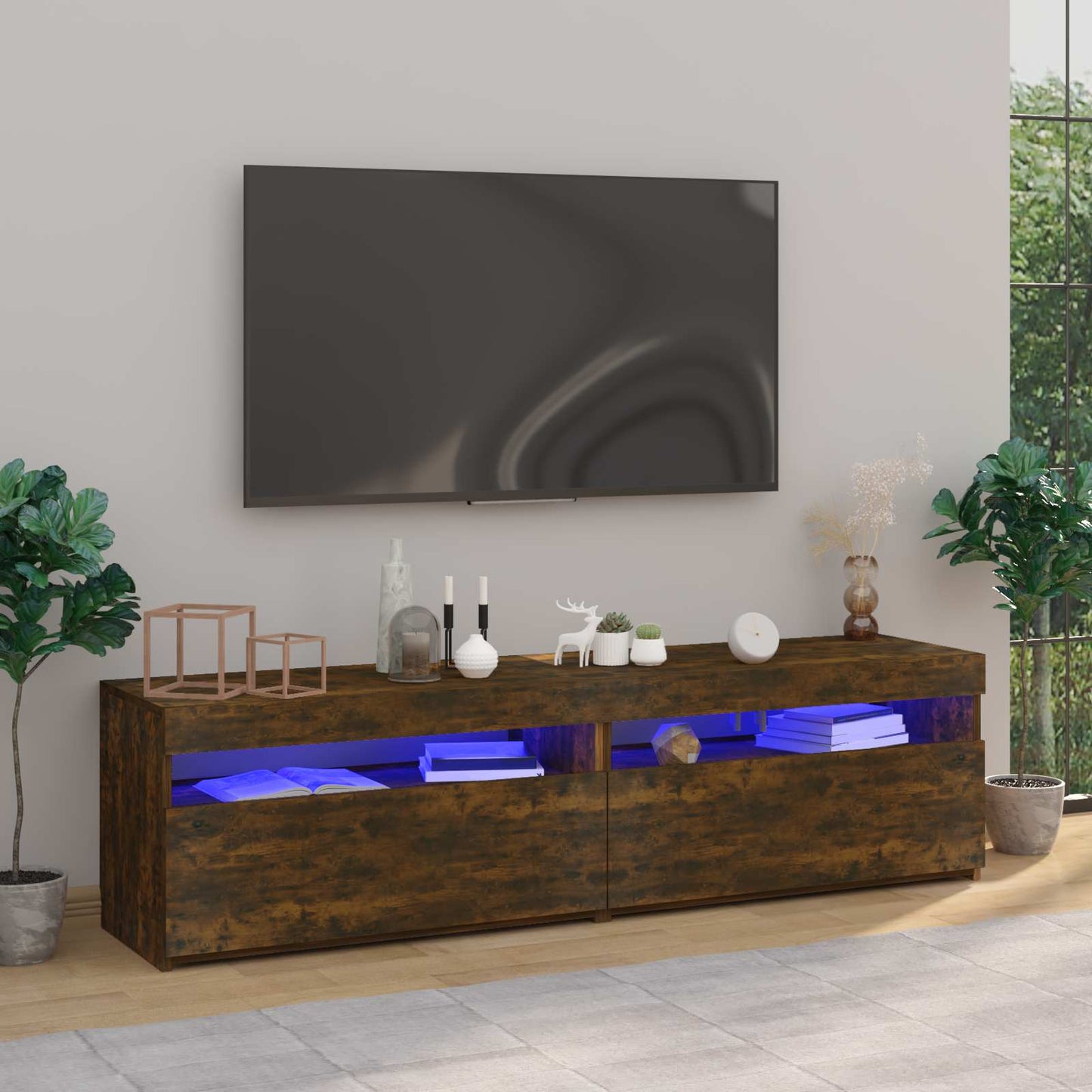 tv-borde 2 stk. med LED-lys 75x35x40 cm røget egetræsfarve