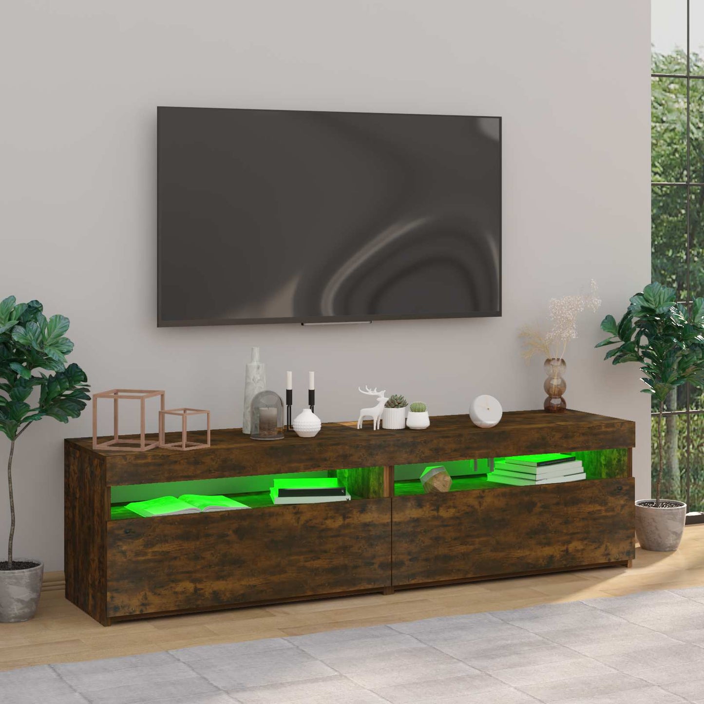 tv-borde 2 stk. med LED-lys 75x35x40 cm røget egetræsfarve