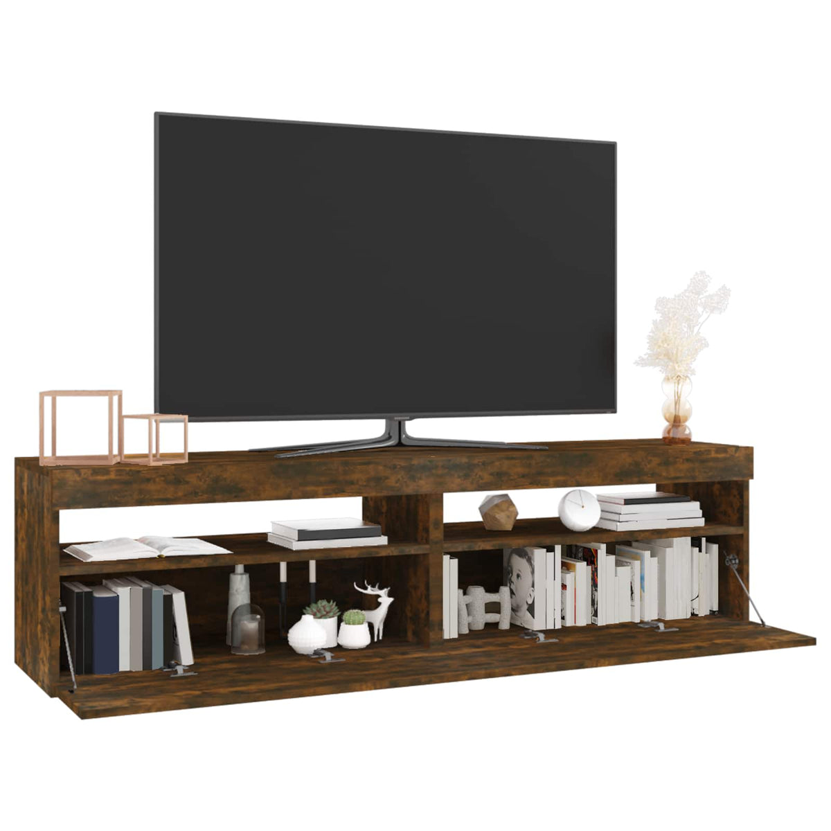 tv-borde 2 stk. med LED-lys 75x35x40 cm røget egetræsfarve