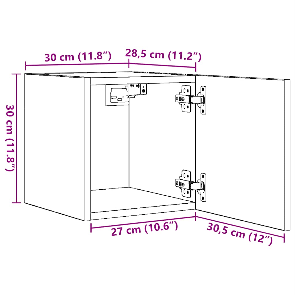 væghængt tv-skab 30,5x30x30 cm grå sonoma-eg