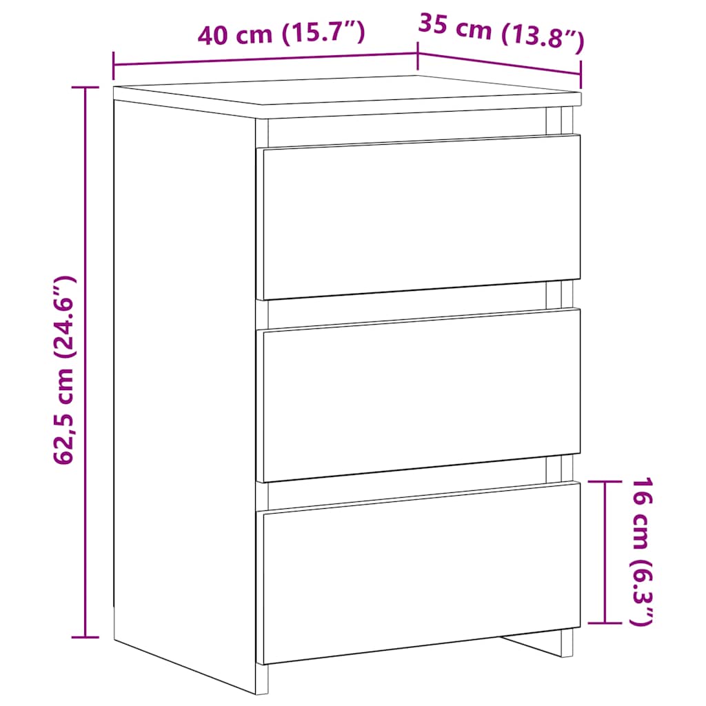 sengeborde 2 stk. 40x35x62,5 cm konstrueret træ grå sonoma-eg