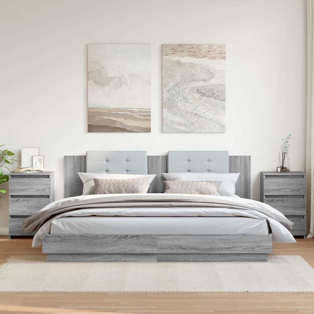 sengeborde 2 stk. 40x35x62,5 cm konstrueret træ grå sonoma-eg