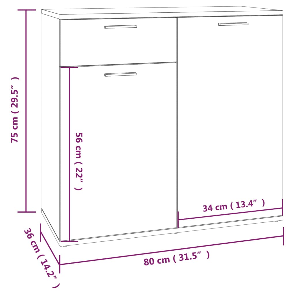 skænk 80x36x75 cm konstrueret træ grå sonoma-eg