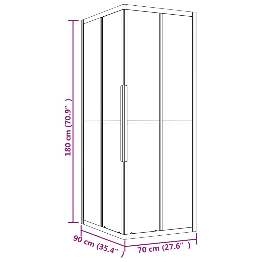 brusekabine 90x70x180 cm matteret sikkerhedsglas