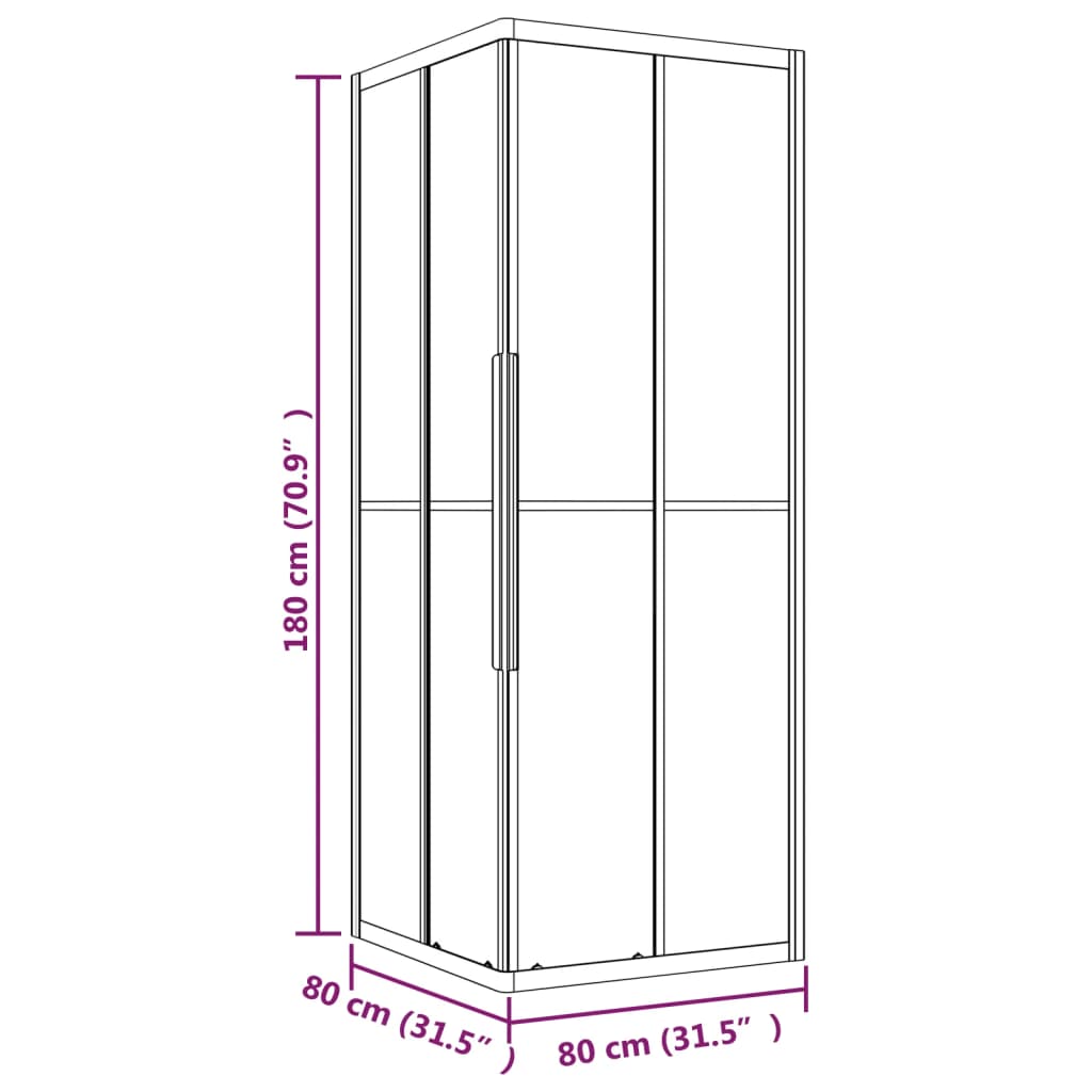 brusekabine 80x80x180 cm halvmatteret sikkerhedsglas