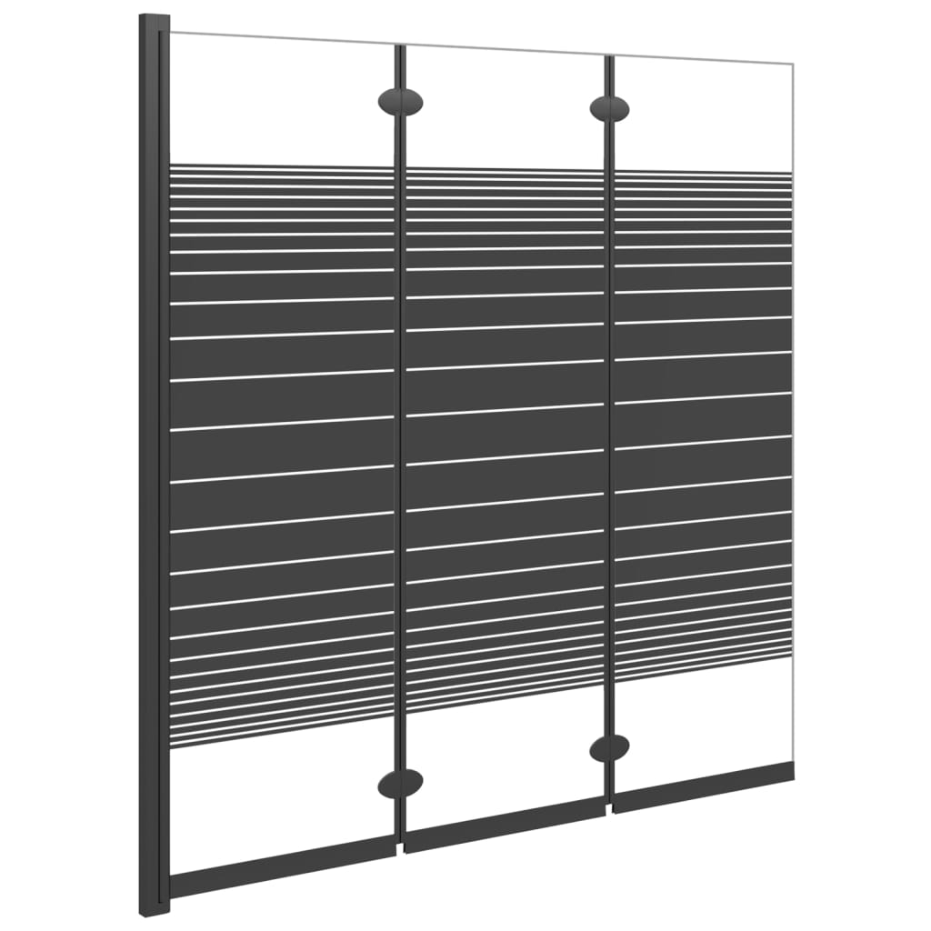 foldbar brusevæg 3 paneler 130x130 cm sikkerhedsglas sort
