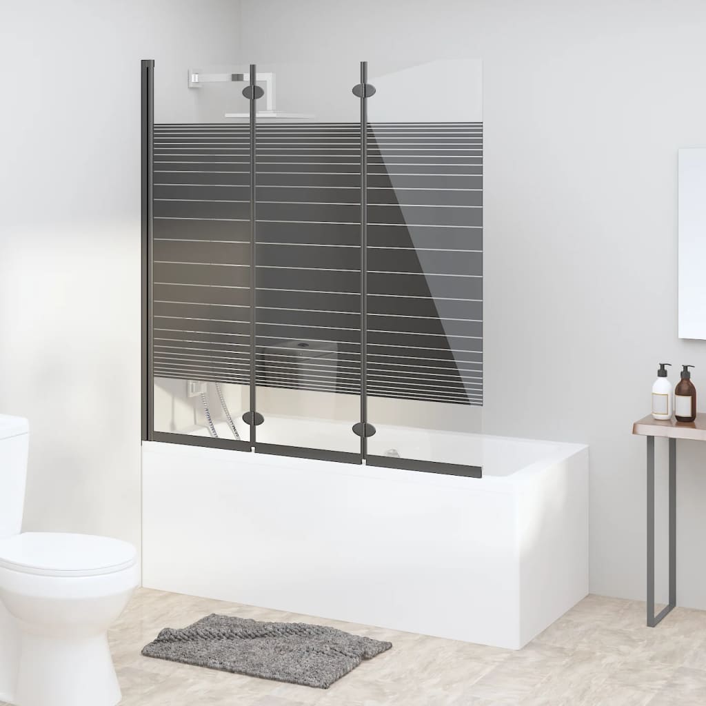 foldbar brusevæg 3 paneler 130x130 cm sikkerhedsglas sort