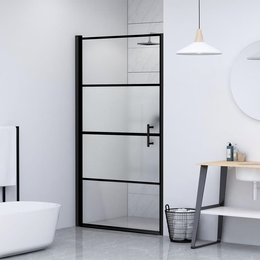 brusedør 81x195 cm halvmatteret hærdet glas sort