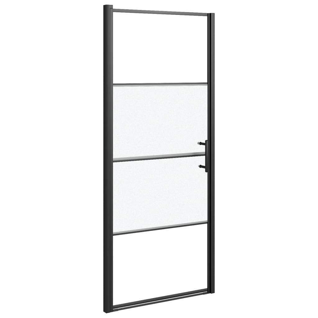 brusedør 91x195 cm halvmatteret hærdet glas sort
