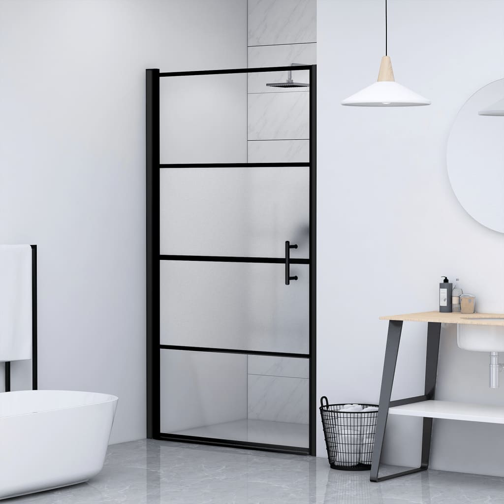 brusedør 91x195 cm halvmatteret hærdet glas sort