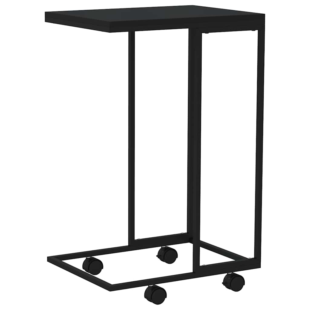 sidebord med hjul 40x30x63,5 cm konstrueret træ sort