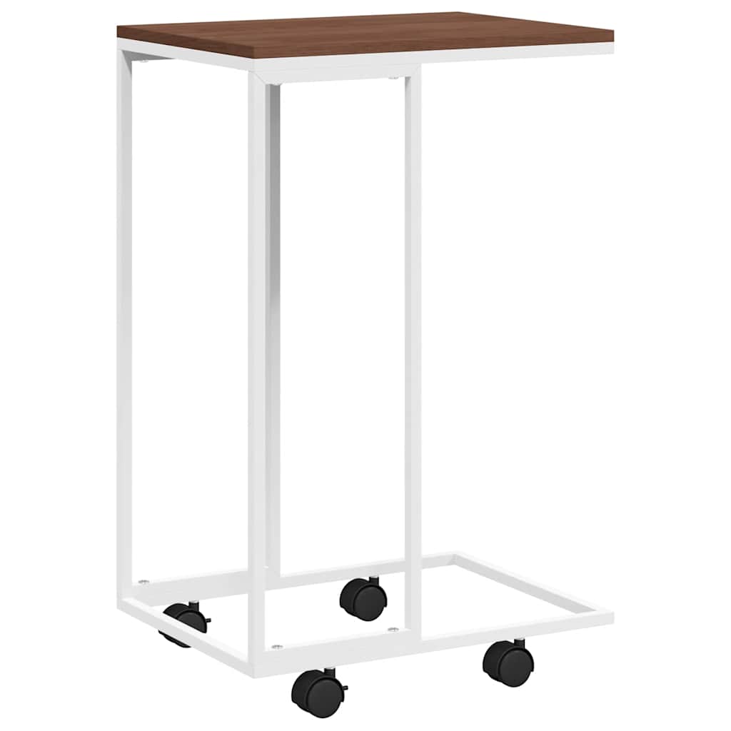 sidebord med hjul 40x30x63,5 cm konstrueret træ hvid