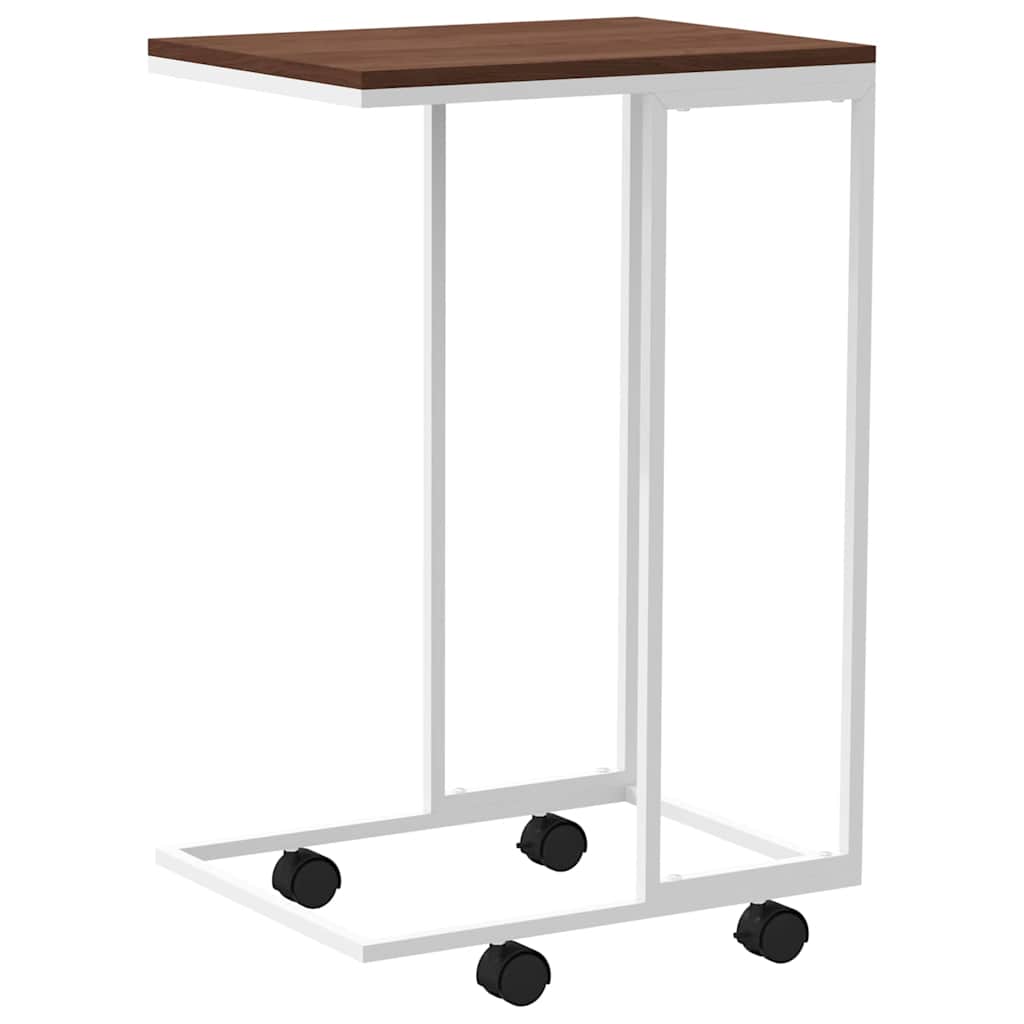 sidebord med hjul 40x30x63,5 cm konstrueret træ hvid